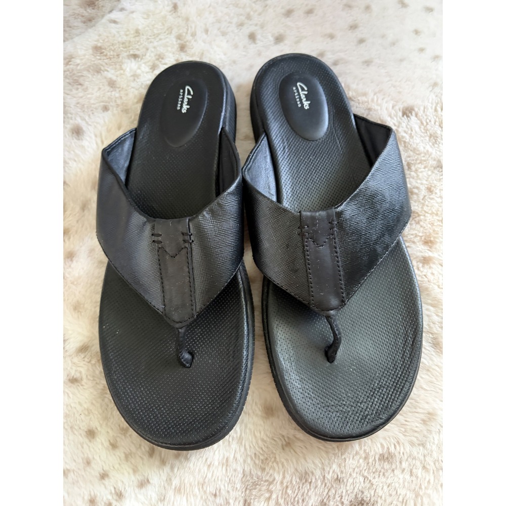 Clarks Vine Oak Mens Flip Flops Black Size 10